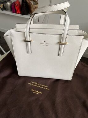 Kate Spade | White Saffiano Small Leather Satchel with Gold-Tone Accents